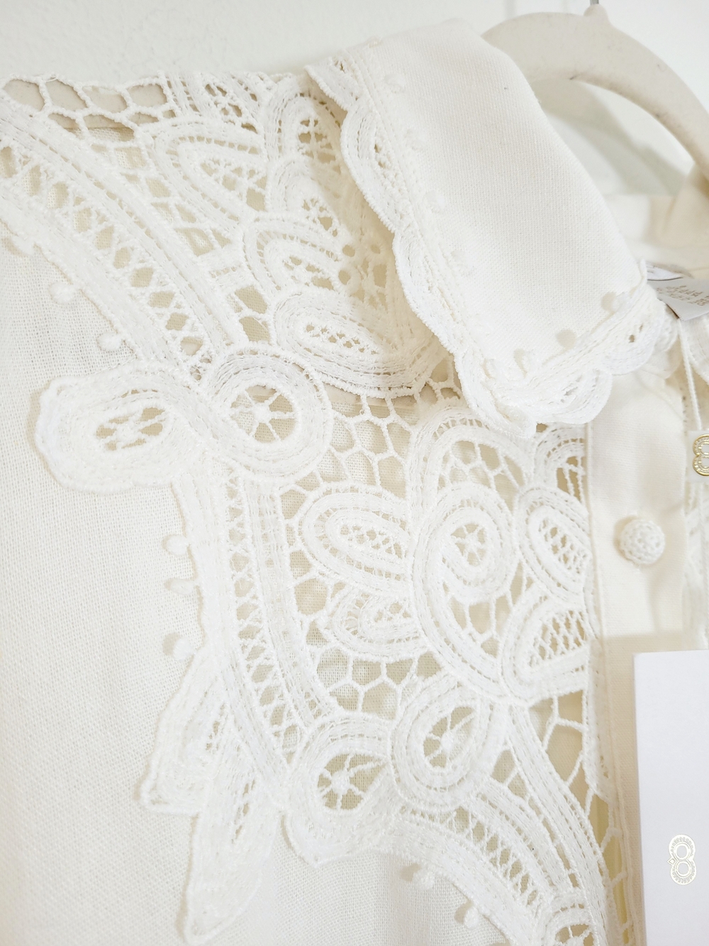 NWT CAROLINE CONSTAS Battenburg Lace Linen Blend Button Down Shirt XL Ivory - Picture 10 of 11